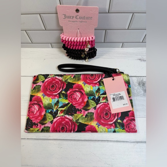 Juicy Couture  Gothic Logo Stripe Wristlet 9.75 x 5.5”/Ponytail Holder - Picture 6 of 16